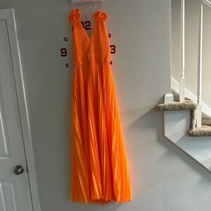 Milly Bright Orange Pleated Dress